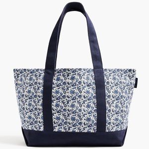 J. CREW Canvas Tote Blue Paisley Retro Bag Beach Bag Shopper Tote NWT
